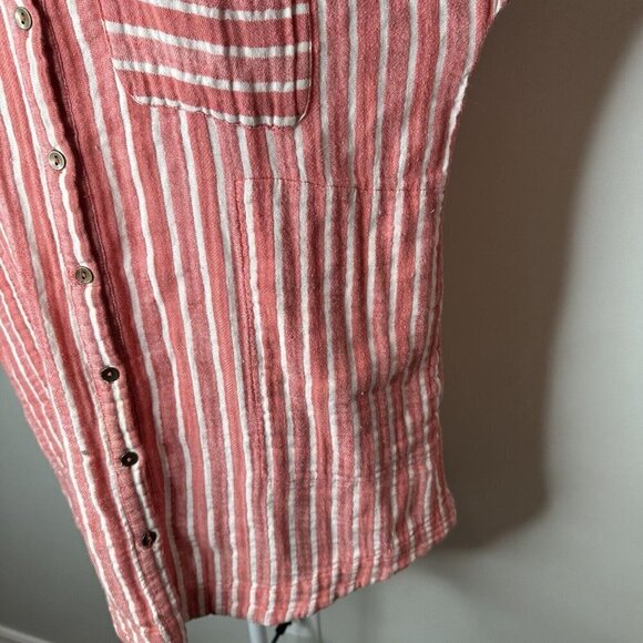 Free People Little Sway Red Striped Button Up Cap Sleeve Tunic Shirt Dress XS - Picture 8 of 14